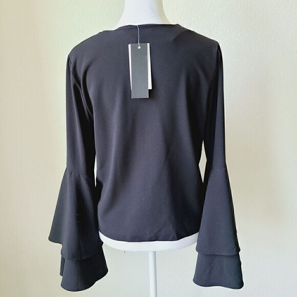 Witchy Whimsigoth Black Shirt Blouse Sz Small Bell Sleeves Fairygrunge NEW - Picture 5 of 12
